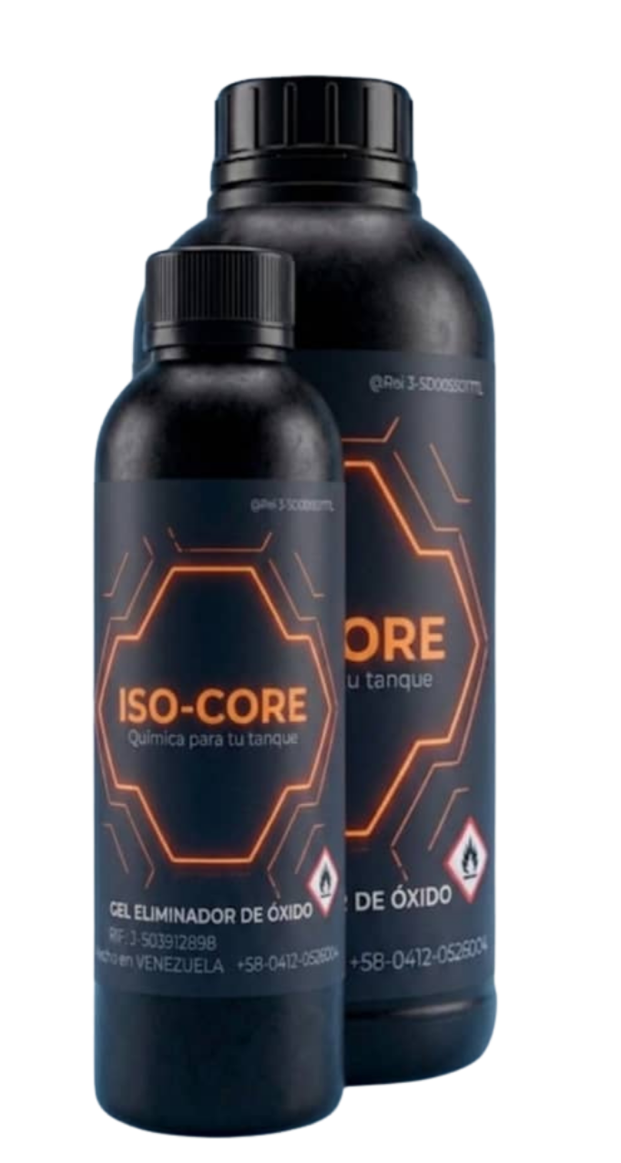 Botella de producto ISO-CORE, química para tu tanque
